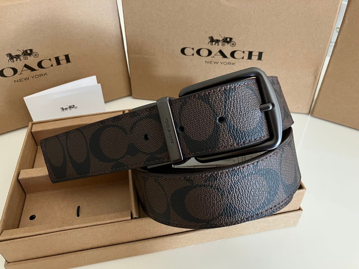 COACH　コーチ　新品　リバーシブル　ブラウン　シグネチャー　馬車バックル　回転可能　フリーサイズ メンズベルト_画像5