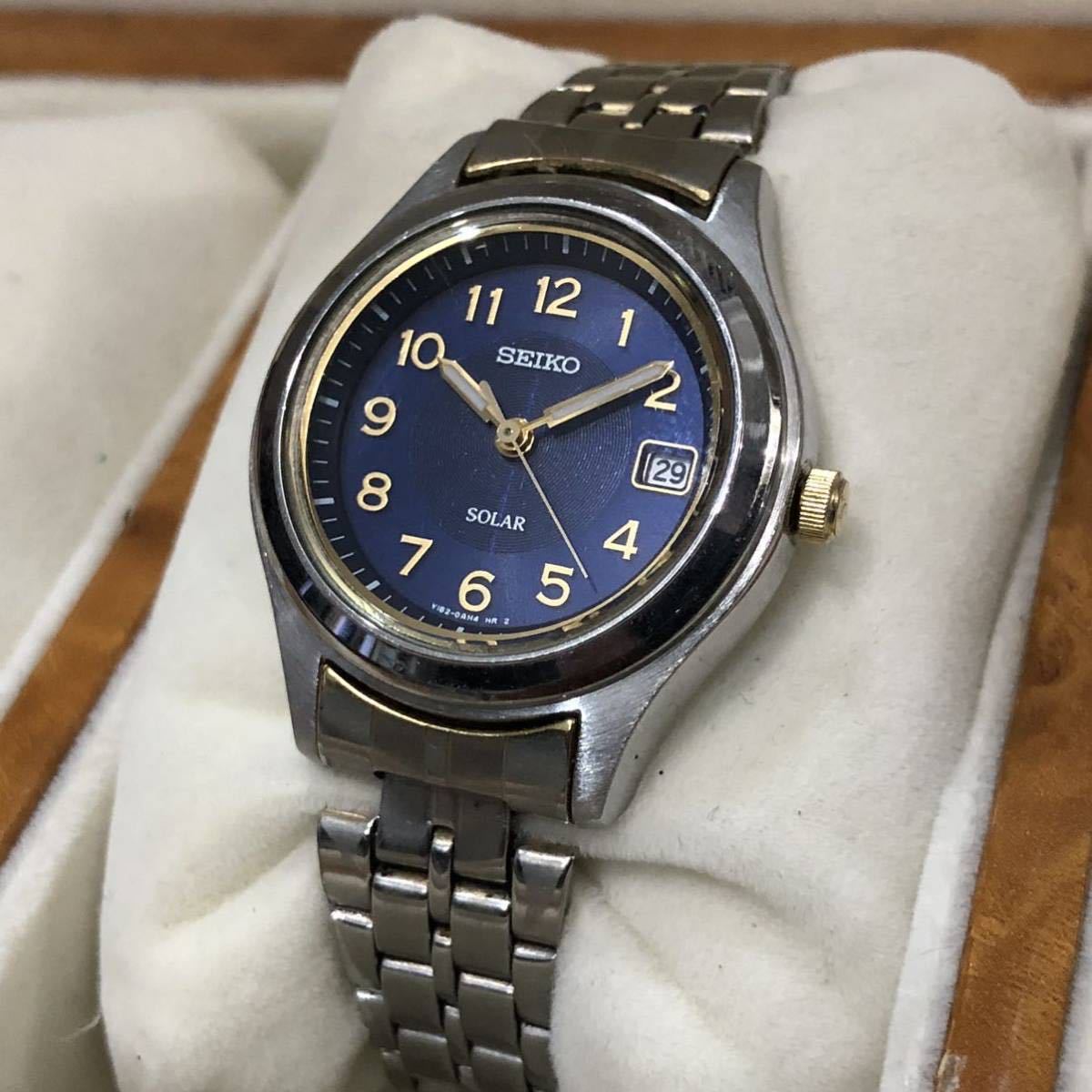【即決/送料無料】 SEIKO SOLAR V182-0AE0 セイコーソーラー ネイビー文字盤 レディースウォッチ 中古腕時計 【即決/送料無料】 SEIKO SOLAR V182-0AE0 セイコーソーラー ネイビー文字盤 レディースウォッチ 中古腕時計