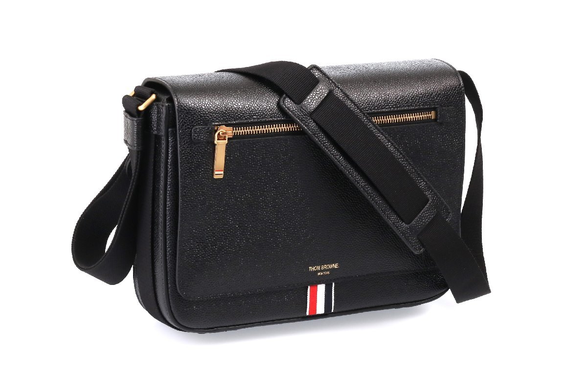 トムブラウン MEN'S ペブルグレインレザー リポーターバッグ ブラック THOM BROWNE PEBBLE GRAIN REPORTER BAG MAG143B00198001 BLACK 新品_画像2