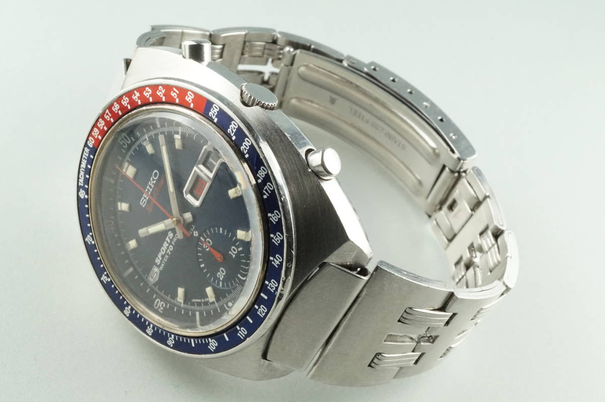 セイコー ５スポーツ スピードタイマー　6139-6000　ペプシ　21石 自動巻き　JDMブレス　日本語英語表記　SEIKO 5 SPORTS　アンティーク_画像5