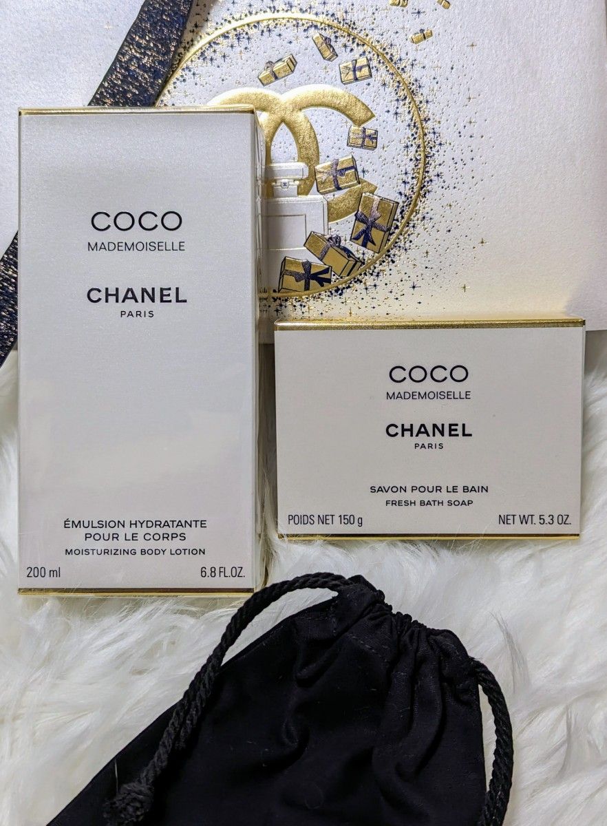 CHANEL/シャネル ■ココ マドモアゼル ボディローション＆ココ マドモアゼル サヴォン N (石鹸)■ 新品未開封 巾着付き