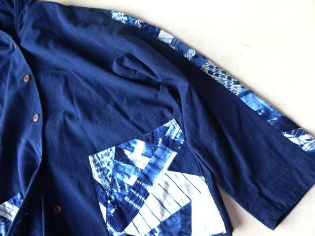 希少高木和子藍染絞り染めゆったりパーカーシャツ－日本代購代Bid第一