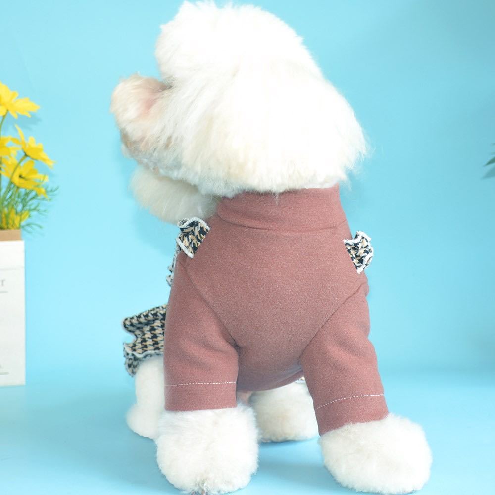 【SALE】 小型犬 犬服 千鳥格子 フリル ブラウン ワンピース Mサイズ M_画像5