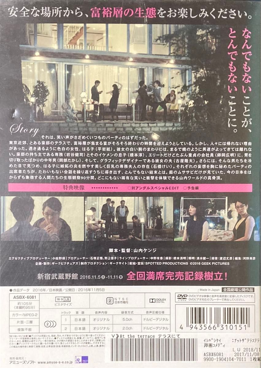 1.5割引まで値引可　テラスにて【DVD レンタル落ち】2016年、95分、監督:山内ケンジ、出演:石橋けい、平岩紙他