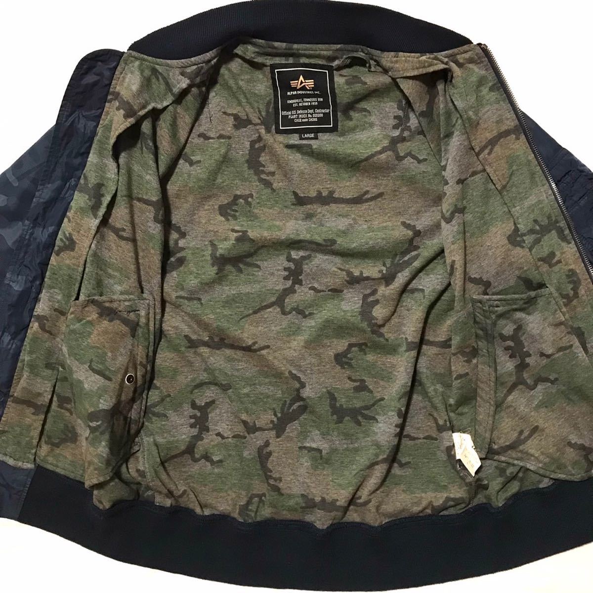 メンズ ALPHA INDUSTRIES シャドーカモフラ アルファインダストリーズ MA- 1 21208-004 裏地迷彩グリーン L 迷彩 US AIR FORCE _画像3