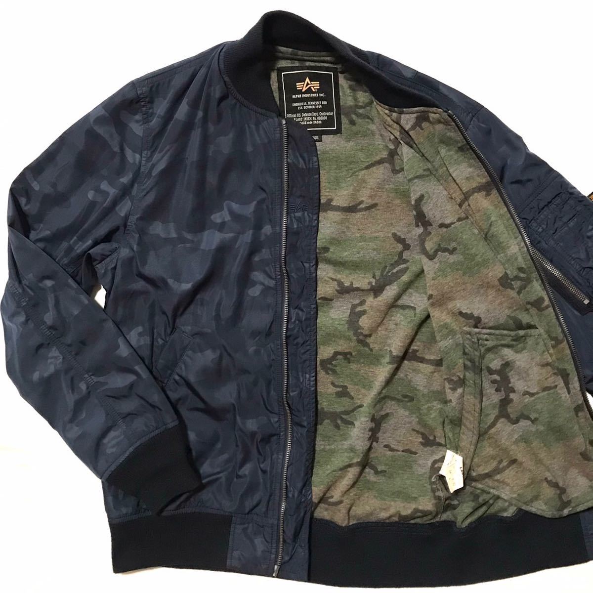 メンズ ALPHA INDUSTRIES シャドーカモフラ アルファインダストリーズ MA- 1 21208-004 裏地迷彩グリーン L 迷彩 US AIR FORCE _画像4