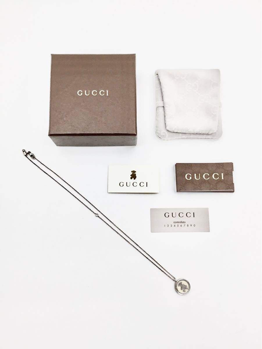 中古良品　グッチ　GUCCI テディベア　ペンダント　コインモチーフ　シルバー　925 アイボリー