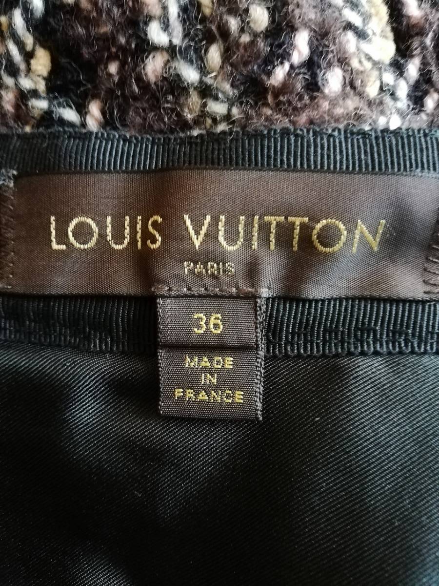 美品　国内 正規品 LOUIS VUITTON ルイヴィトン ツイード　スカート　サイドライン　ウール　マルチカラー　リボン 36_画像4