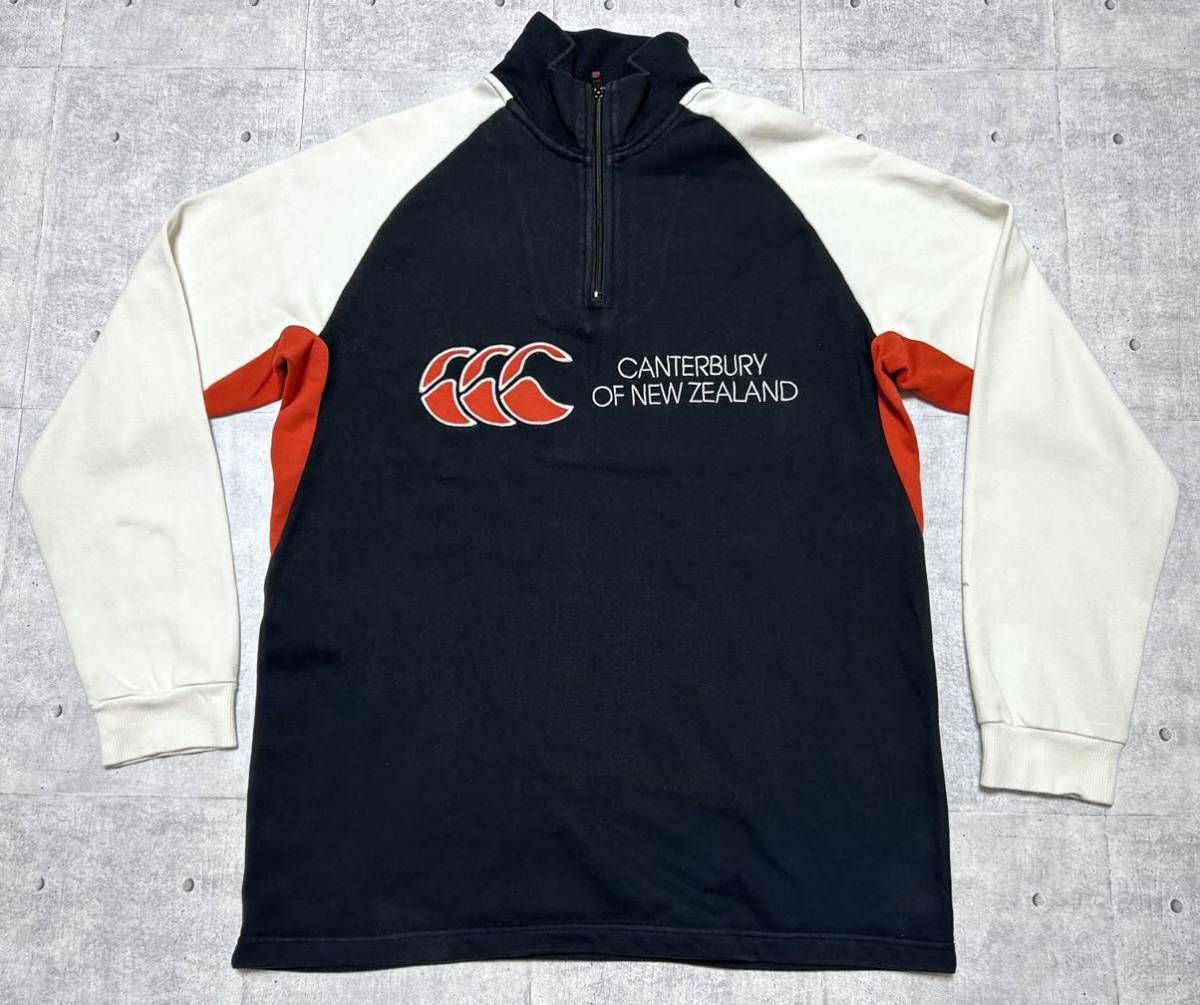 カンタベリー CANTERBURY ハーフジップ スウェット ビッグロゴ　　ラグビーウェア トレーナー 薄手 ラグランスリーブ デカロゴ 早3406