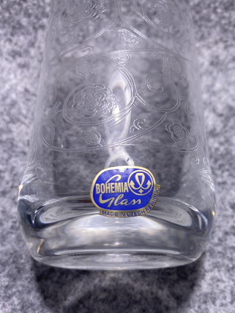 未使用品 チェコ製 ボヘミアガラス グラス 5個セット クリスタルガラス 彫刻 エッチング ガラス コップ ビンテージ_画像3