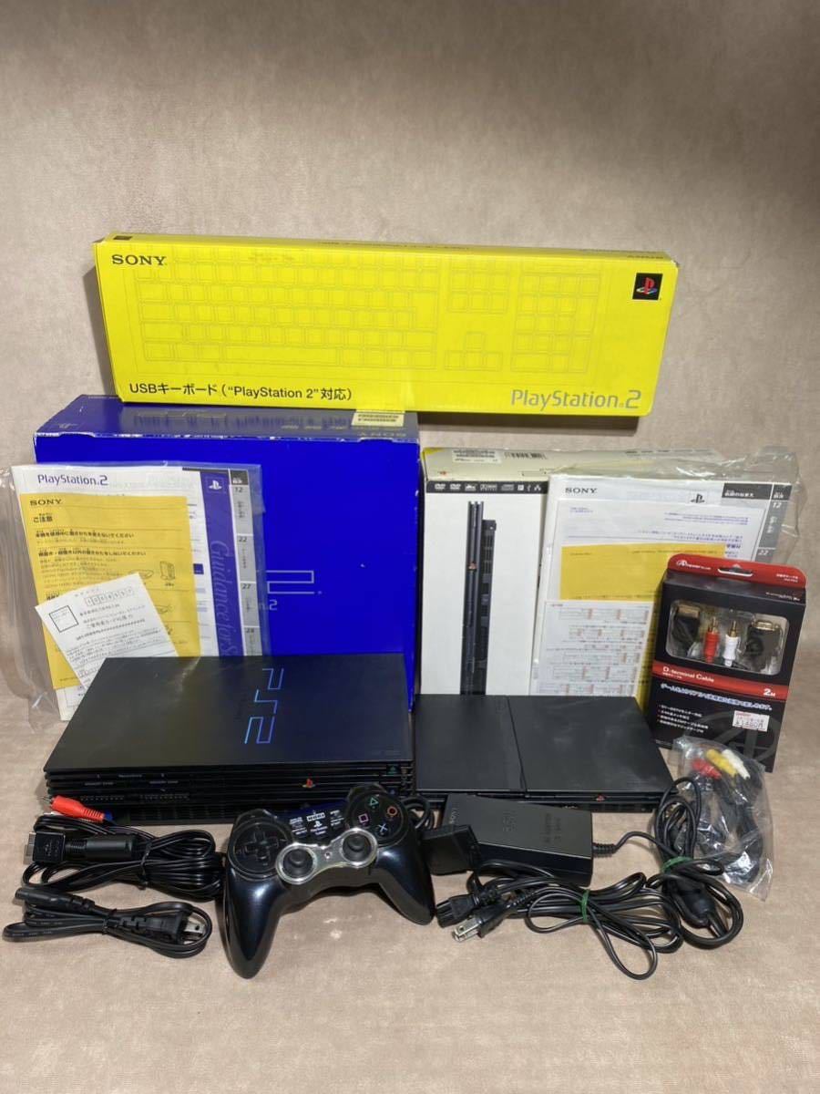 ジャンク品 PS2 SCPH-30000 PS2 SCPH-70000 薄型 HORIのコントローラー USBキーボード D端子ケーブル セット 検) プレステ2 本体 _画像1