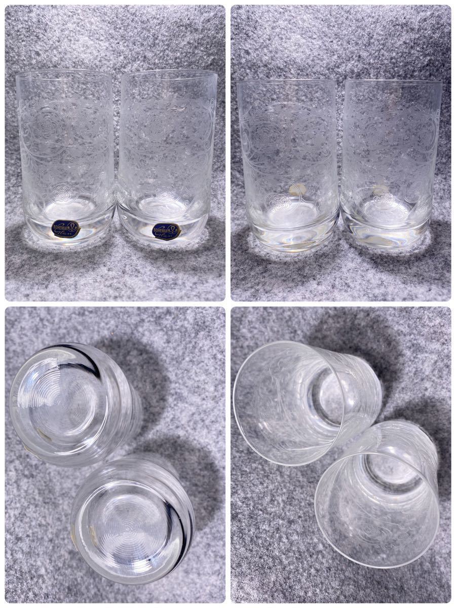 未使用品 チェコ製 ボヘミアガラス グラス 5個セット クリスタルガラス 彫刻 エッチング ガラス コップ ビンテージ_画像7