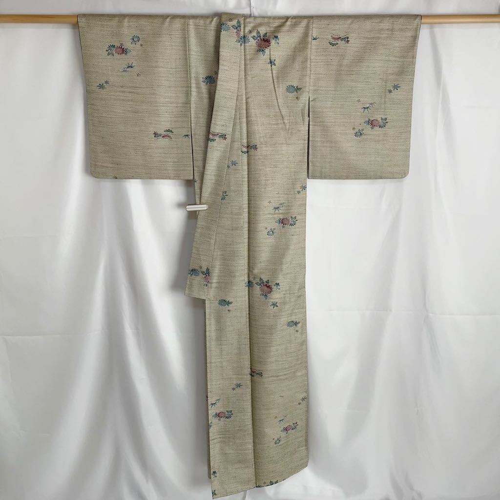 【Wellriver】大島紬 型染め 花柄 お洒落 正絹 和装 和服 #C472._画像5
