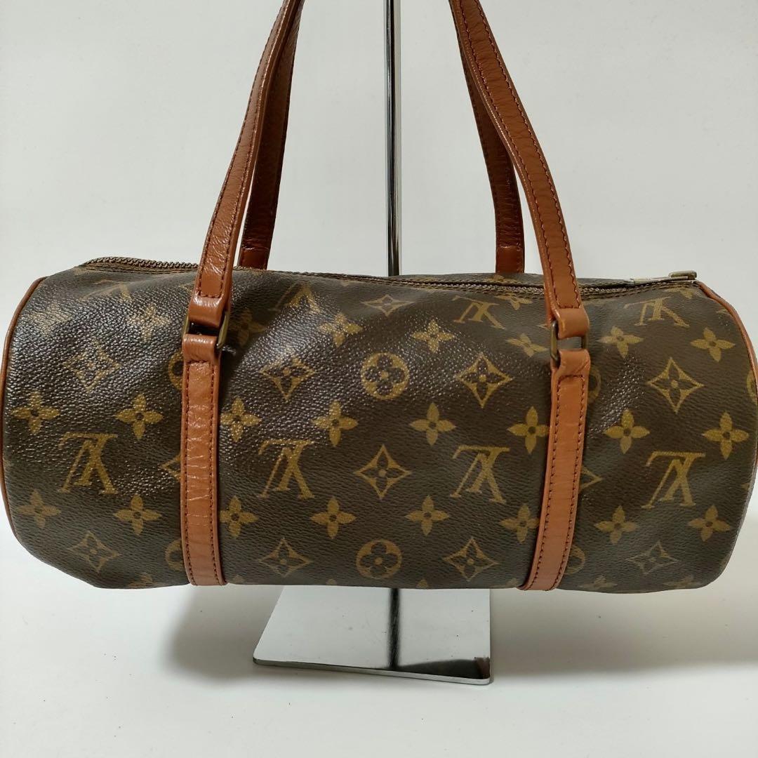 ルイヴィトン LOUIS VUITTON 親子 旧パピヨン30 モノグラム ポーチ付き セット ハンドバッグ ミニボストン ドラム 筒型 ブラウン_画像3