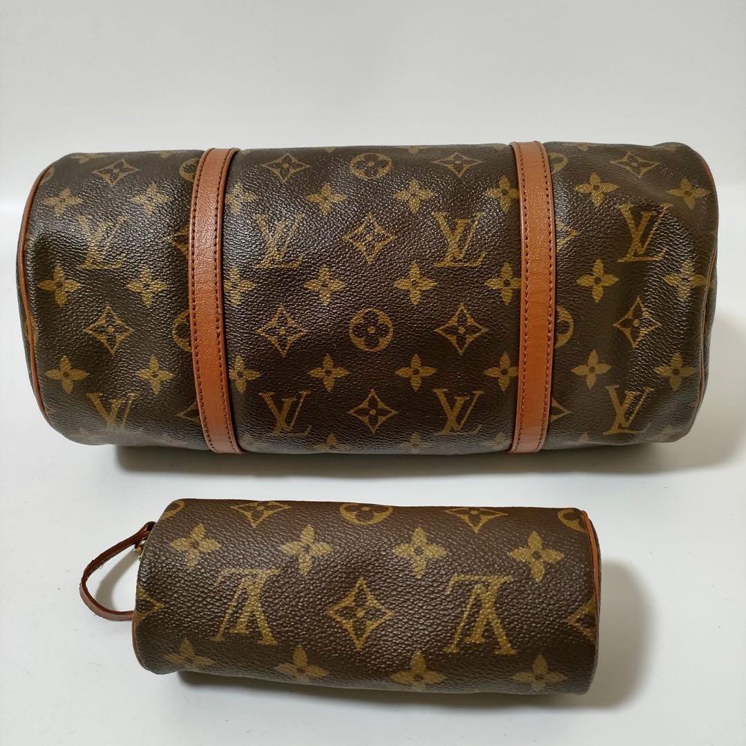 ルイヴィトン LOUIS VUITTON 親子 旧パピヨン30 モノグラム ポーチ付き セット ハンドバッグ ミニボストン ドラム 筒型 ブラウン_画像4