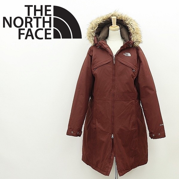 ◆THE NORTH FACE ノースフェイス WOMEN's HYVENT Wジップ フェイクファー付 フーデッド ダウン コート バーガンディ L_画像1