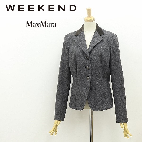 ◆Max Mara WEEKEND マックスマーラ 裏地ドット柄 衿切替 ウール メタルボタン ジャケット グレー 42_画像1