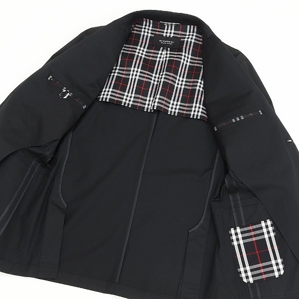 ◆BURBERRY BLACK LABEL バーバリー ブラックレーベル 裏地チェック柄 ストレッチ コットン 2釦 ジャケット 黒 ブラック M_画像3