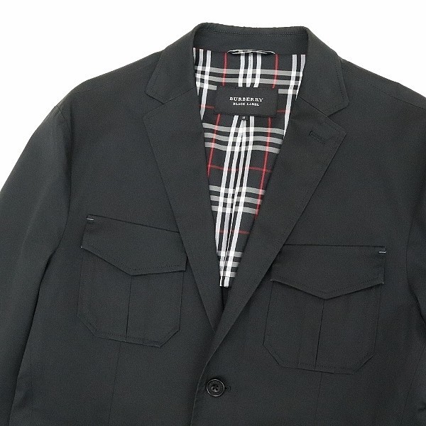 ◆BURBERRY BLACK LABEL バーバリー ブラックレーベル 裏地チェック柄 ストレッチ コットン 2釦 ジャケット 黒 ブラック M_画像4