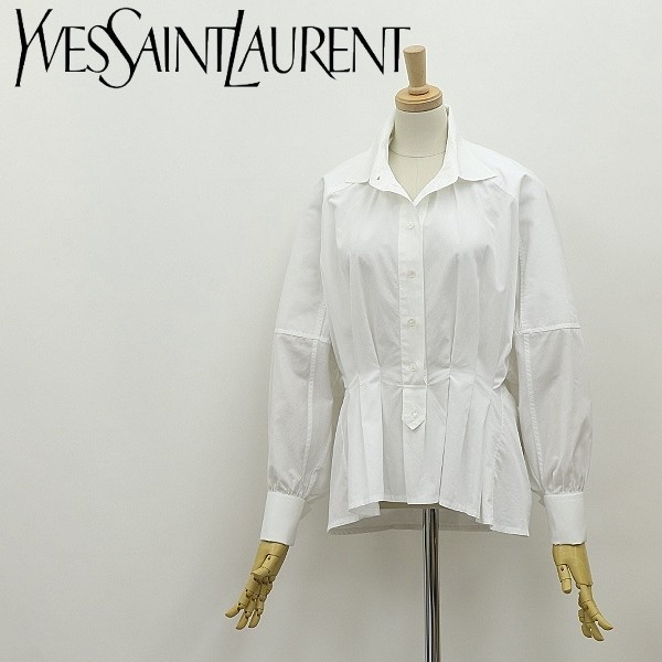 *Yves Saint Laurent Yves Saint-Laurent Drop плечо do Ла Манш рукав талия tuck тянуть over рубашка блуза белый белый 