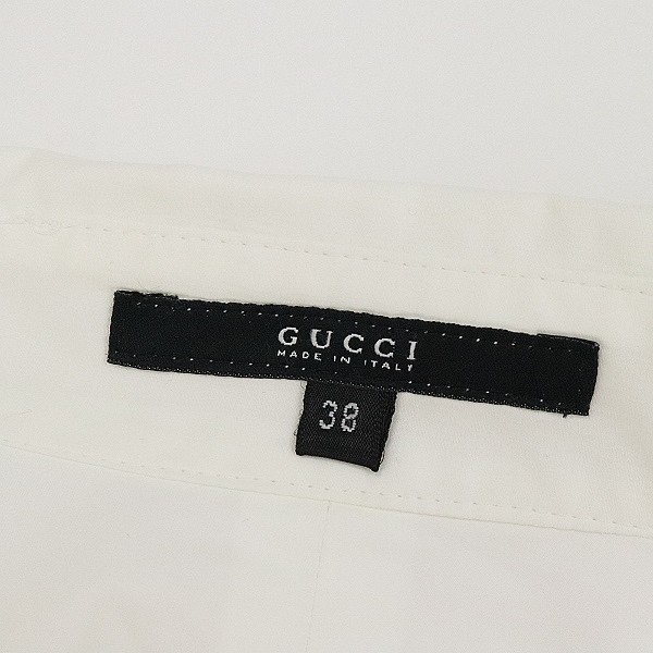 国内正規品◆GUCCI グッチ シルク混 ベルトデザイン 切替 ワイドスリーブ 長袖 シャツ ブラウス ホワイト×ピンクベージュ 38_画像8