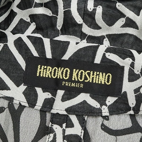 美品◆HIROKO KOSHINO ヒロココシノ 総柄 デザインカラー 2釦 ジャケット 黒 ブラック×ライトグレー 40_画像7