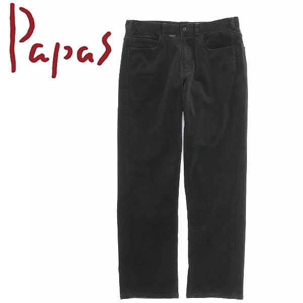 ◆Papas パパス ストレッチ コットン コーデュロイ パンツ 黒 ブラック 48 M