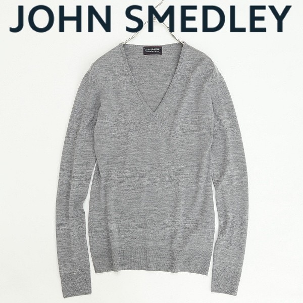 ◆JOHN SMEDLEY ジョンスメドレー ウール Vネック ニット セーター グレー S_画像1