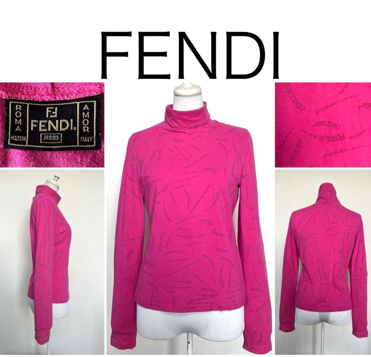 【週末特別価格】 ◆ FENDI ◆ カットソー　ロゴ入り　ピンク　タートル　【 首を隠したい人にも 】 レディース