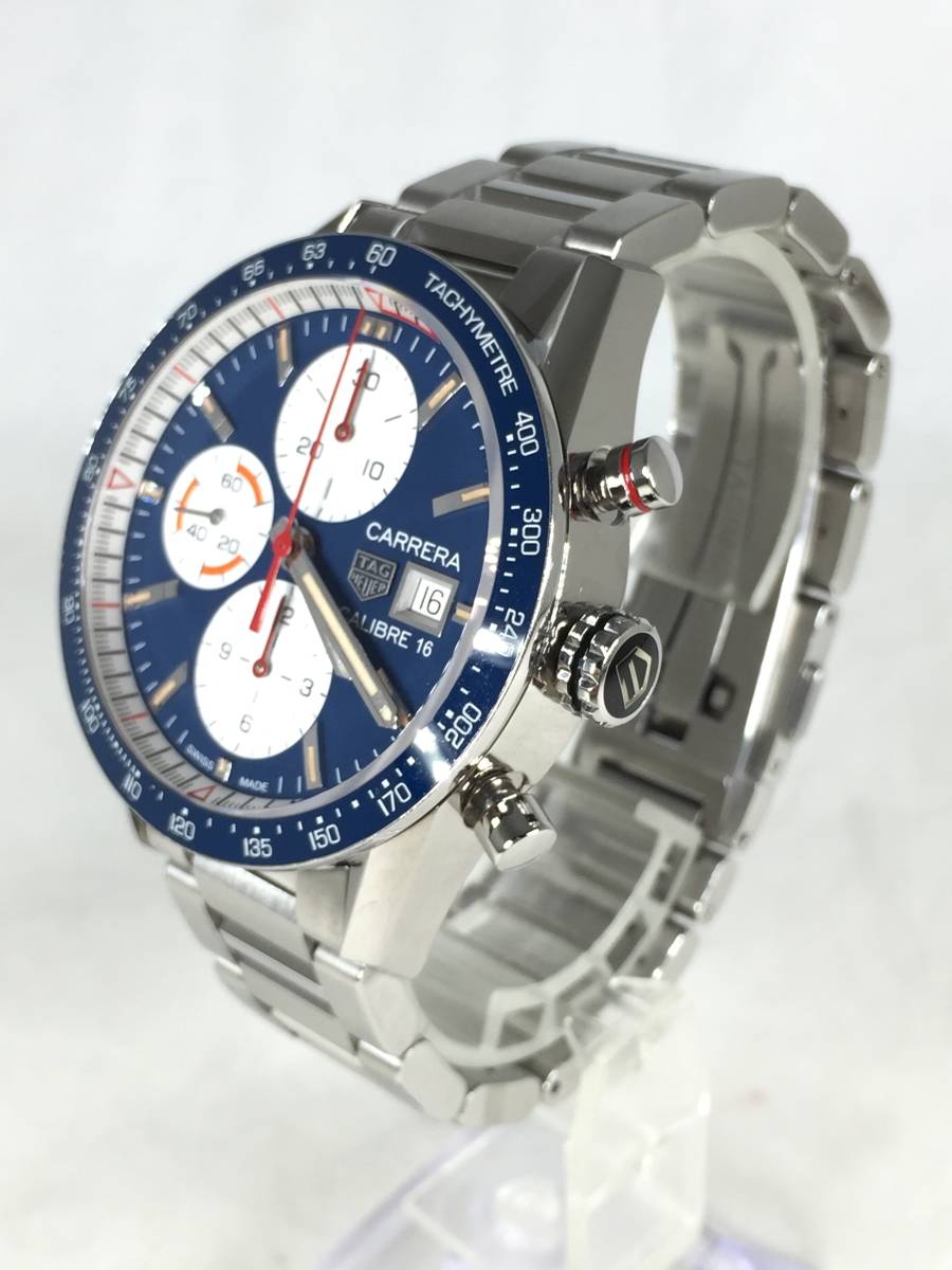 【極美品】TAG HEUER タグ・ホイヤー カレラ キャリバー16 クロノグラフ CV201AR.BA0715 ブルー文字盤 自動巻き 稼働品 付属品あり_画像2