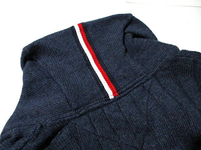 ▼ トミーヒルフィガー　リブ編み　ニット カーディガン　ショールカラー　紺　Mサイズ　TOMMY HILFIGER　トリコロール　セーター_画像4