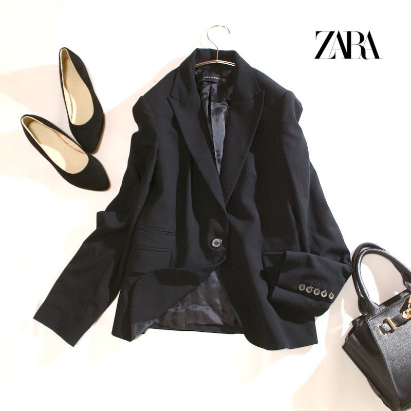 美品 合物 ZARA woman ザラ 洗練 高級感 スーツ ロングジャケット テーラードジャケット M フォーマル ブラック 黒 シンプル_画像1