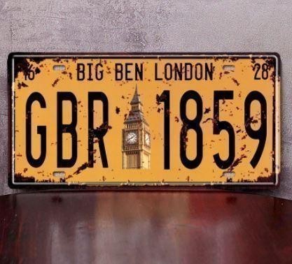 K125 新品●ブリキ看板 イギリス ロンドン ビッグベン ナンバープレート型 インテリアに LONDON アンティーク BIG BEN GREAT BRITAINの画像1