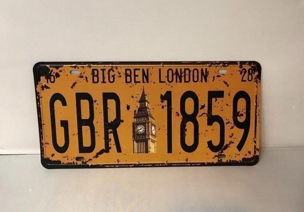 K125 新品●ブリキ看板 イギリス ロンドン ビッグベン ナンバープレート型 インテリアに LONDON アンティーク BIG BEN GREAT BRITAINの画像3