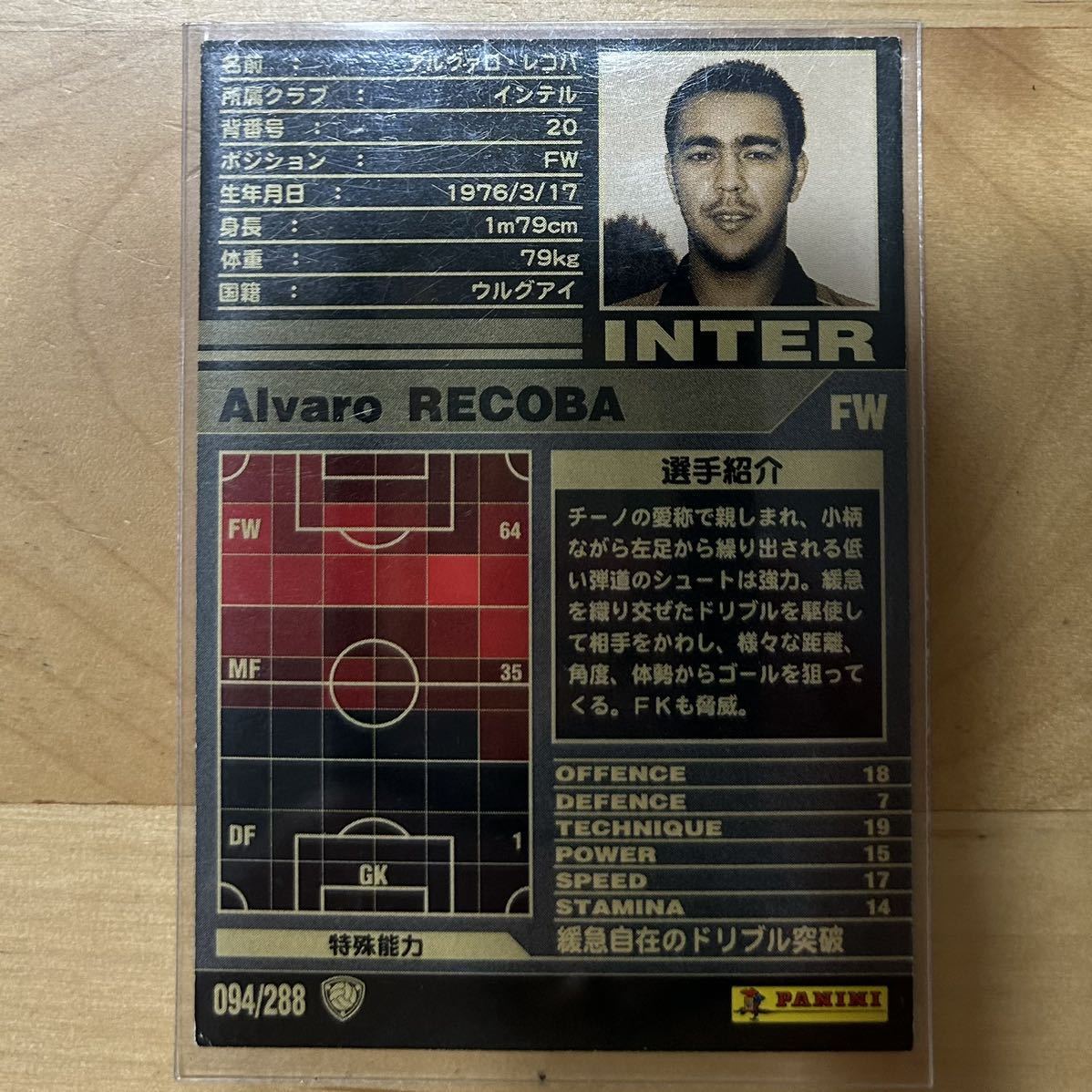 【同梱可能】即決！PANINI パニーニ SERIE A セリエA 2001-2002 インテル アルヴァロ・レコバ 美中古品 ウルグアイ代表 当時物_画像2