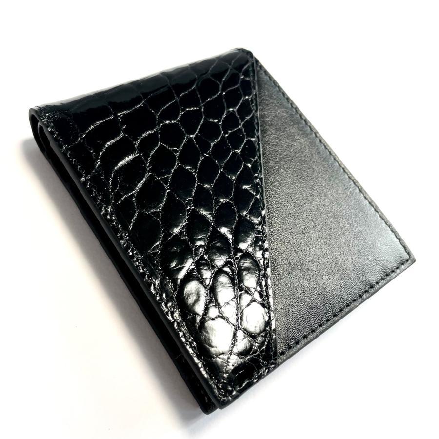 クロコダイル 二つ折り財布 メンズ 財布 シャイニング クロコダイル財布 ワニ革 カード入れ ブラック 857_画像2