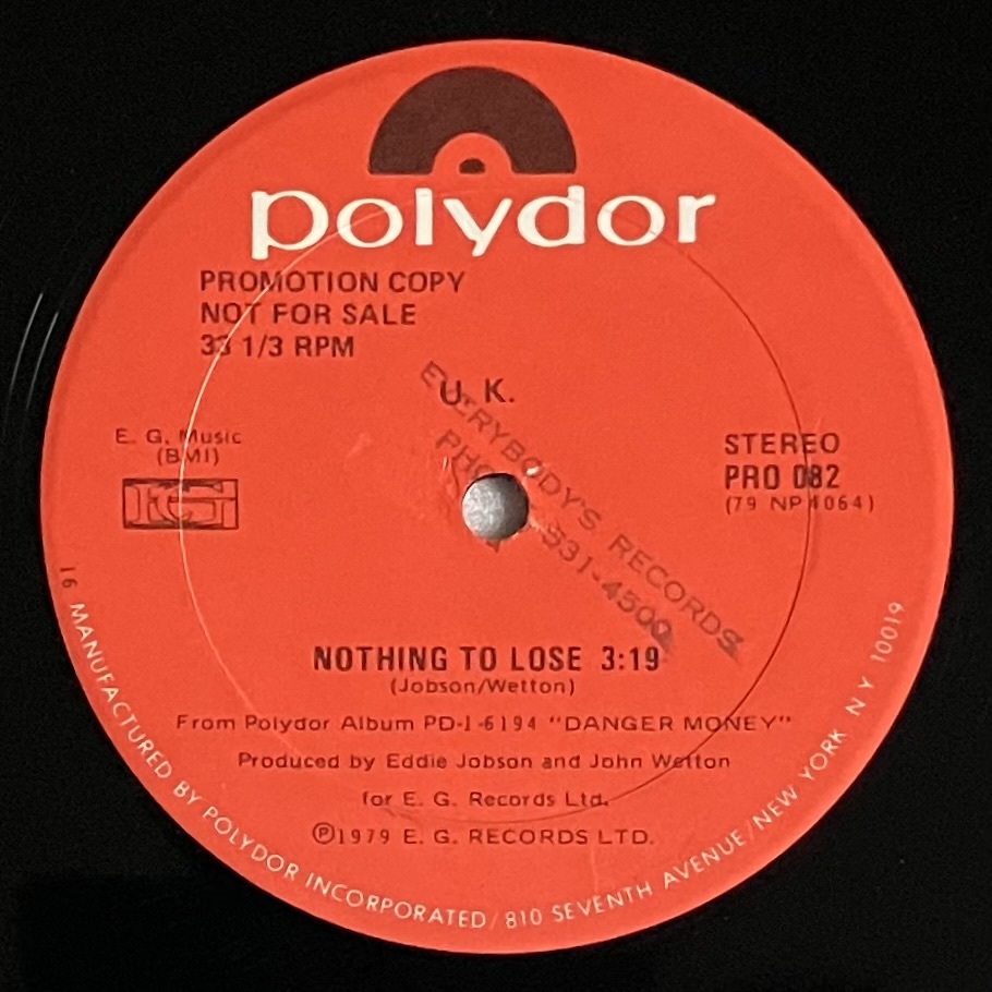 UK「NOTHING TO LOSE」US ORIGINAL POLYDOR PRO 082 '79 PROMOTION COPY RE-MIXED ESPECIALLY FOR RADIO 12INCH SINGLE PROMO ONLYの画像4