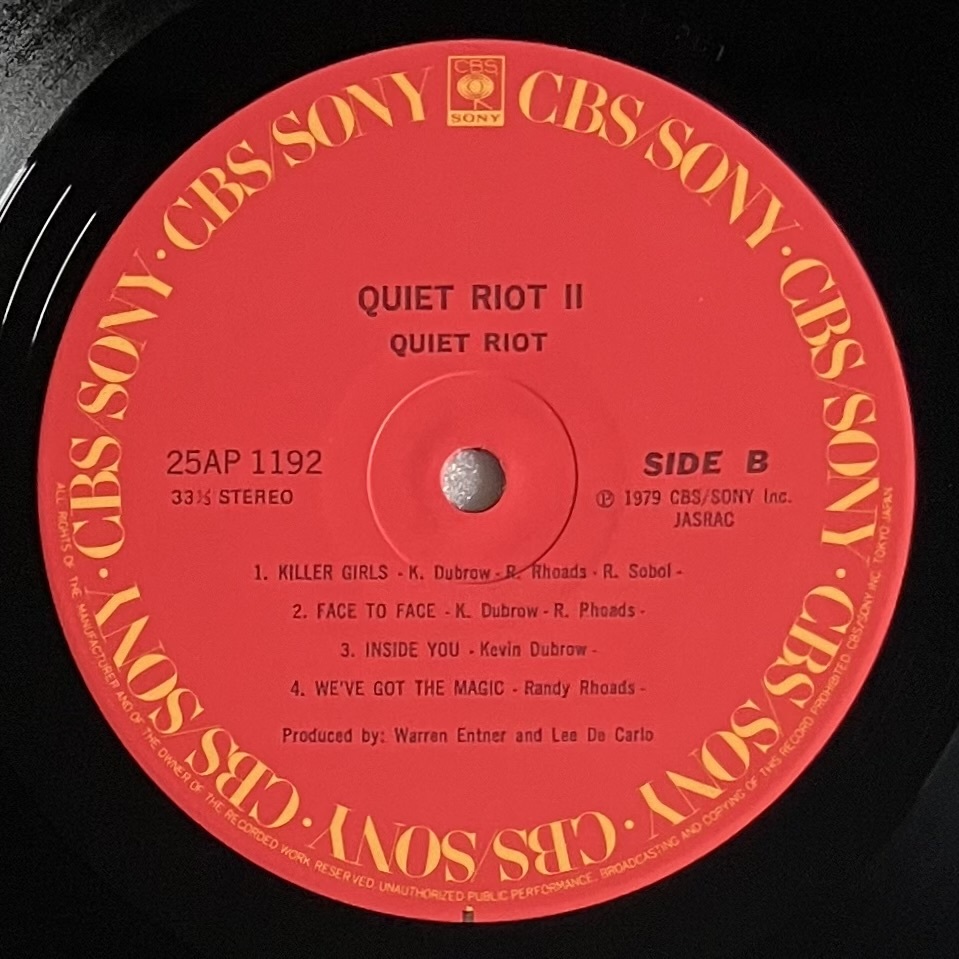 QUIET RIOT「QUIET RIOT II」JAPAN ORIGINAL CBS/SONY 25AP 1192 '79 RANDY RHOADS pre-OZZY OSBOURNE with INSERTの画像6
