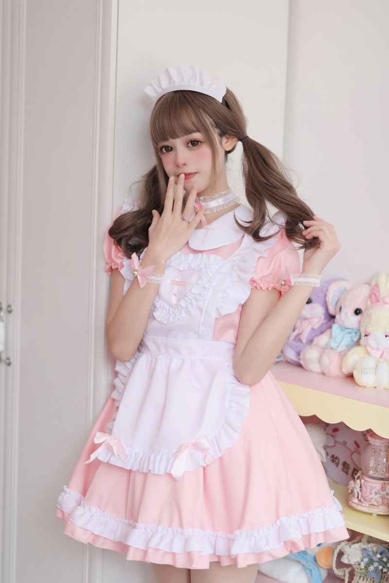 コスプレ メイド服 ハロウィン衣装 可愛い 舞台 ワンピース 4set 4L ピンク_画像6