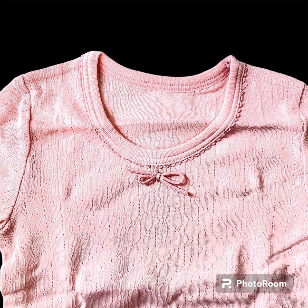 【2枚セット】 肌着 女の子 95 半袖 シャツ 新品 未使用品 下着 インナー リボン かわいい 白 ピンク 通気性 洗い替え 女児 キッズ_画像7