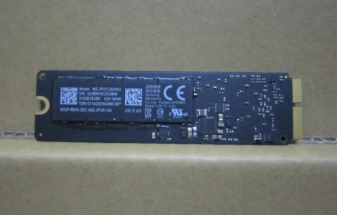 apple純正SSD 512GB　MacBook Air A1465 A1466 2013～ / Pro A1502 A1398 2013～2015等専用　　Samsung製 MZ-JPV5120/0A3 (2015.03製造)_画像1