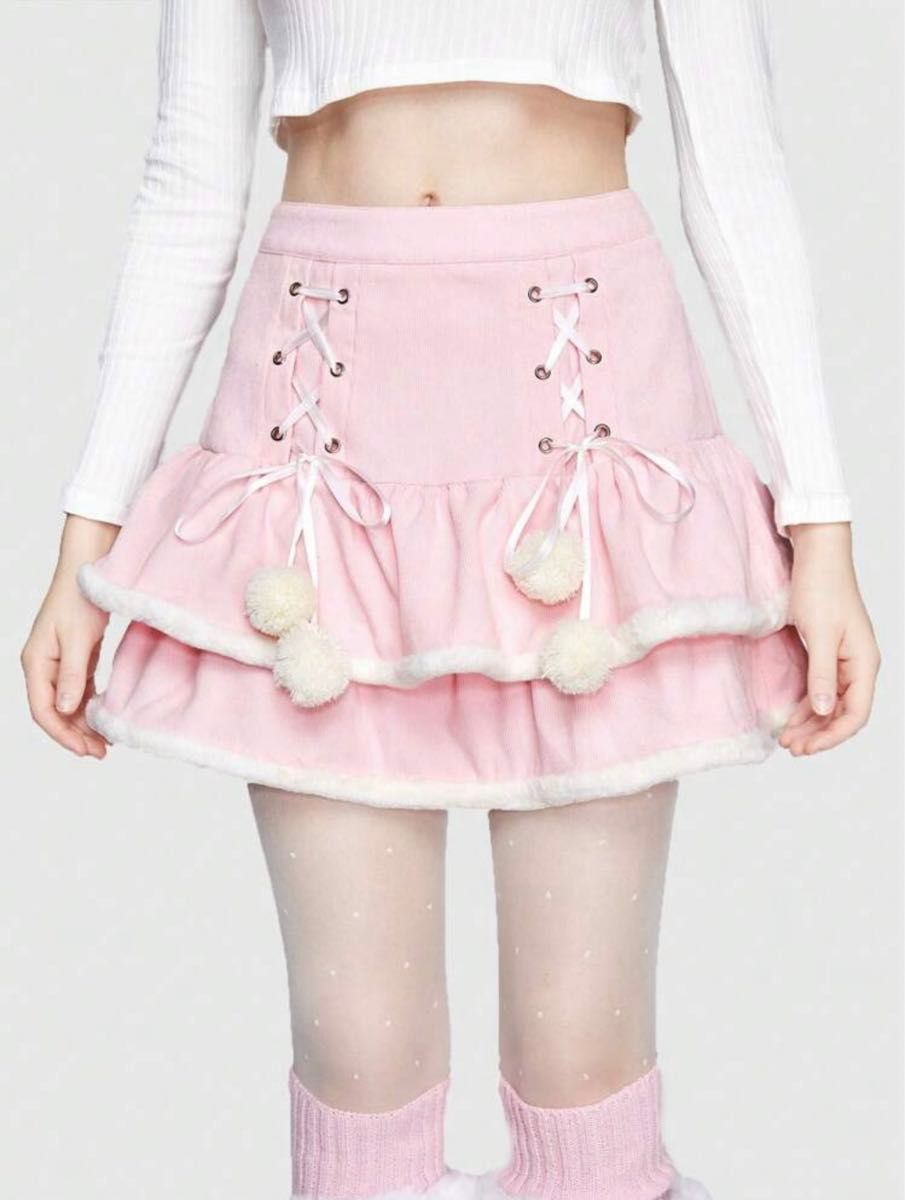 SHEIN ROMWE Kawaii レースアップフロント フリルトリム SHEIN ROMWE Kawaii レースアップフロント フリルトリム