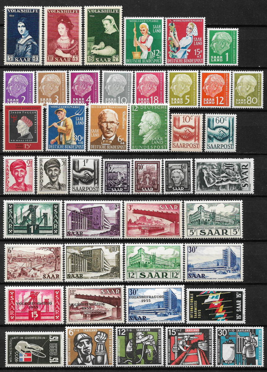 ★1947-1958年ドイツの州・ザールラント地方 - 未使用(MNH) - 53枚★VD-453_画像1