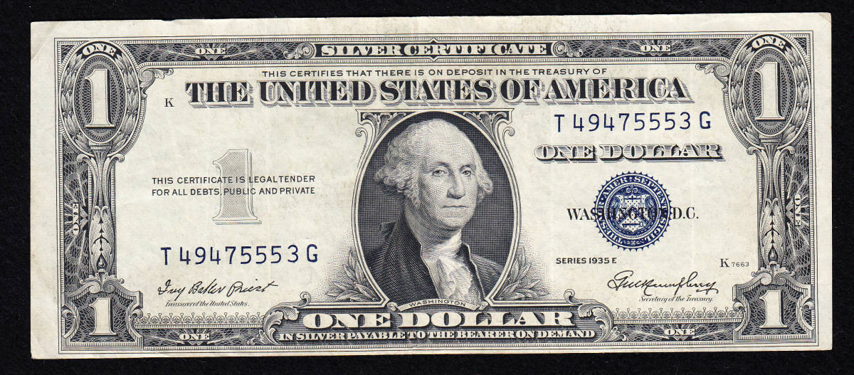 アメリカ紙幣 1ドル銀兌換券（1935）ブルーシール[2355]_画像1