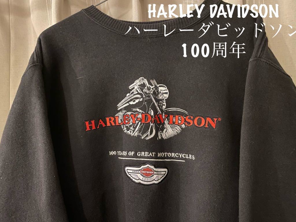 HARLEY DAVIDSON ハーレーダビッドソン 100周年 スウェット トレーナー 刺繍 プリント ワッペン ヴィンテージ バイカー 旧車_画像1