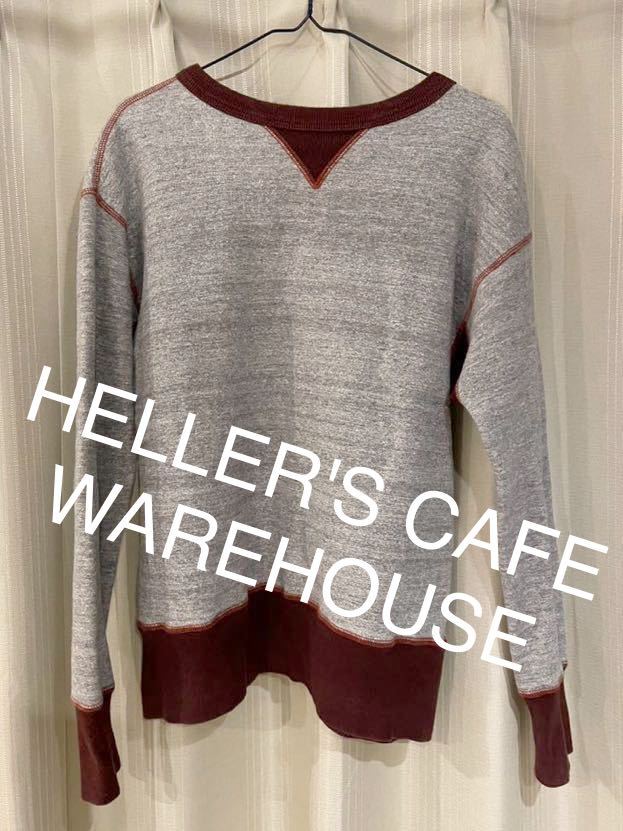 HELLER'S CAFE WAREHOUSE ヘラーズカフェ ウエアハウス ツートン 両V スウェット トレーナー エンジ グレー 40サイズ