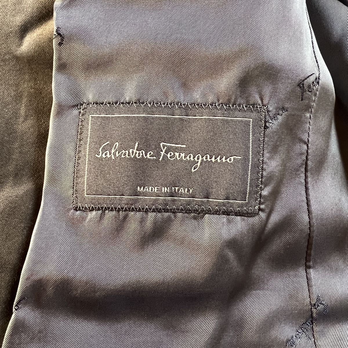 1円■極美品■SalvatoreFerragamo サルヴァトーレフェラガモ テーラードジャケット ベロア 2B メンズ ビジネス 裏地ロゴ グレー Lサイズ_画像5