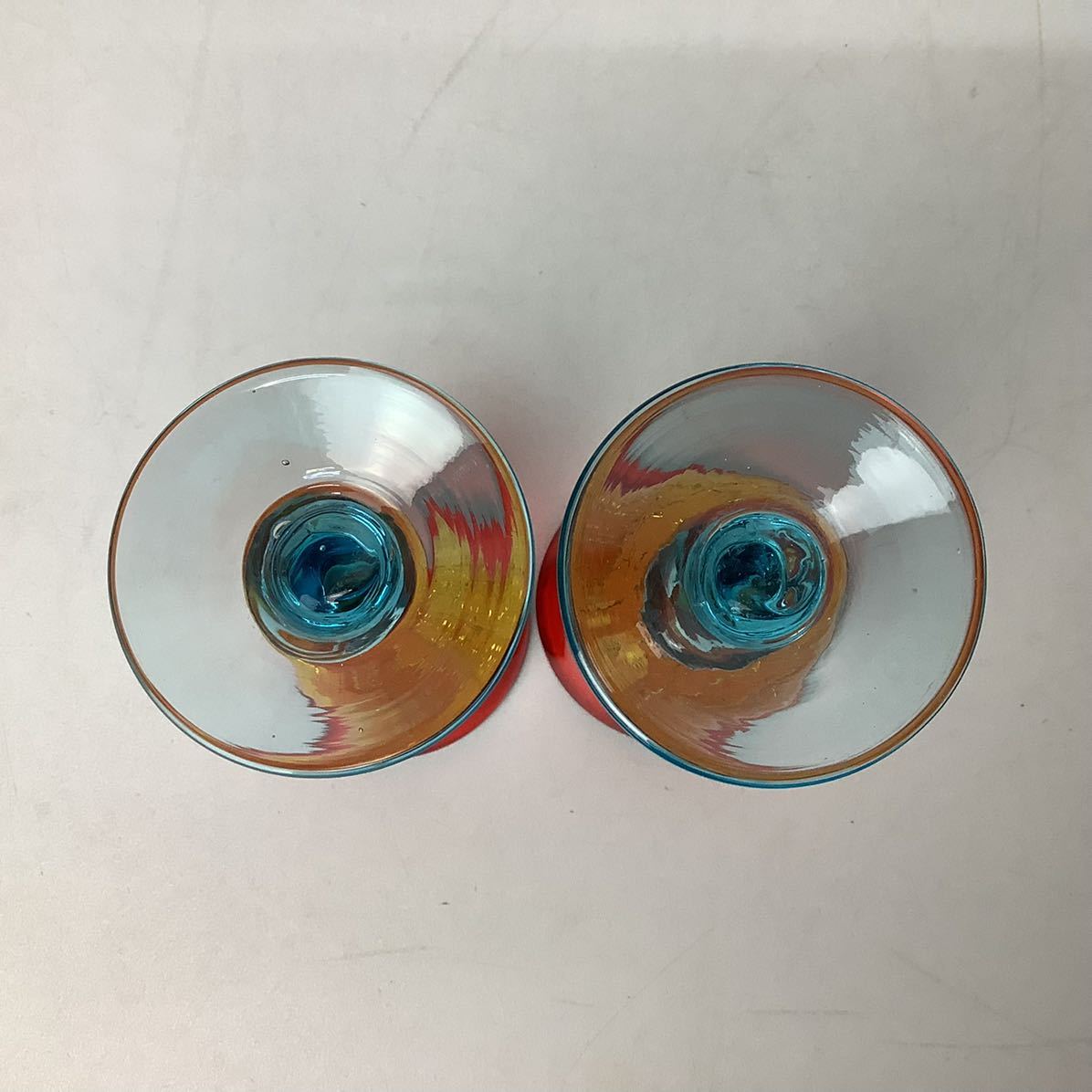 琉球グラス クラックガラス 吹きガラス ワイングラス 工芸ガラス 2客セット【Y1286】_画像7