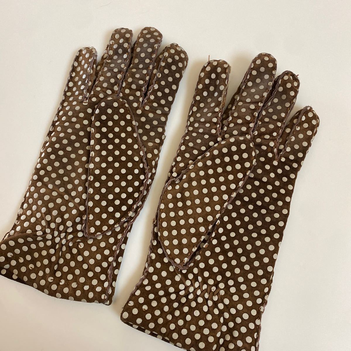  sale prompt decision 1 jpy cache*nezkashune dot pattern blow b gloves polka dot Brown lady's suede used 