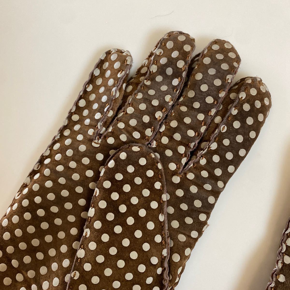  sale prompt decision 1 jpy cache*nezkashune dot pattern blow b gloves polka dot Brown lady's suede used 